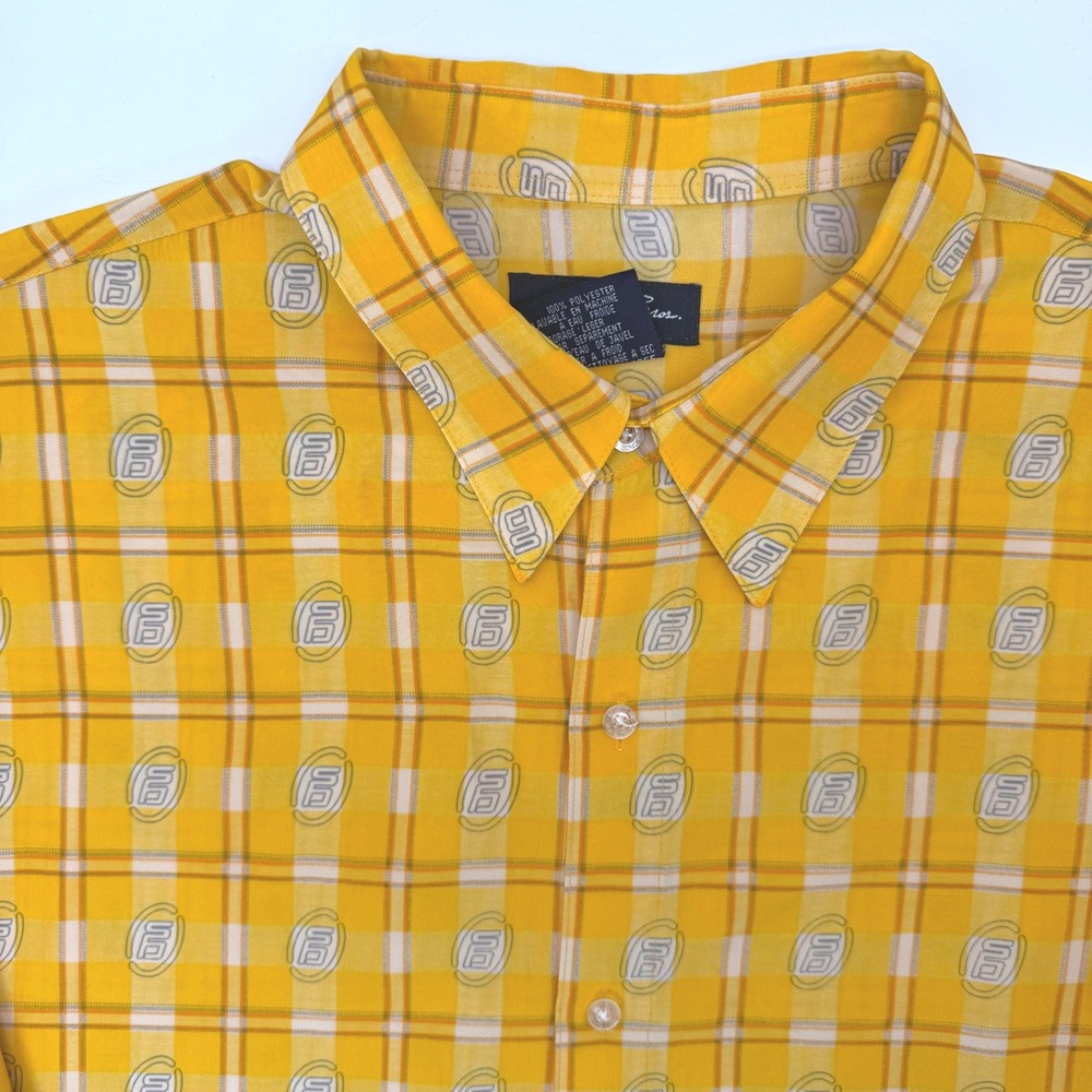 Schott Bros Button Down Men 3XL Yellow Plaid Logo Print Short Sleeve Streetwear